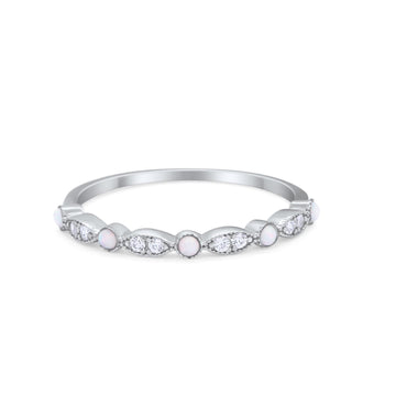 Art Deco Wedding Eternity Ring Lab Created White Opal 925 Sterling Silver